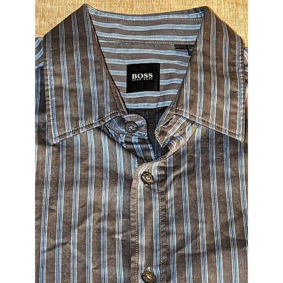 Hugo Boss Other - Hugo Boss Men's Large Gray Blue Button Up Long Sleeve Striped